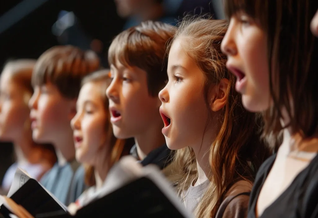children-choir-performance-group-children-singing-choir-focusing-passionately-their-performance