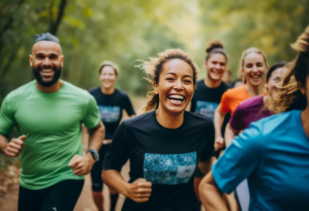 group-laughing-people-run-together-team